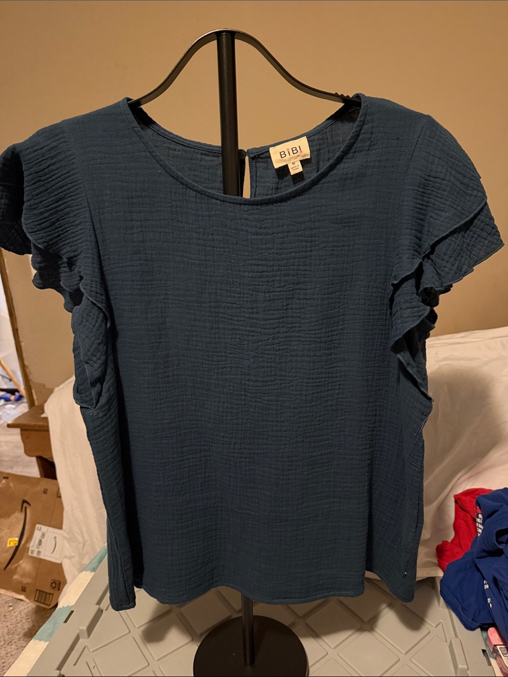 BiBi Teal Ruffle Sleeve Blouse